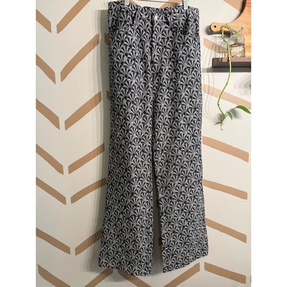 SIEDRES Pants - Siedres Seb Trousers Women Large Silver Black Jacquard Fan Print Wide Leg Pants